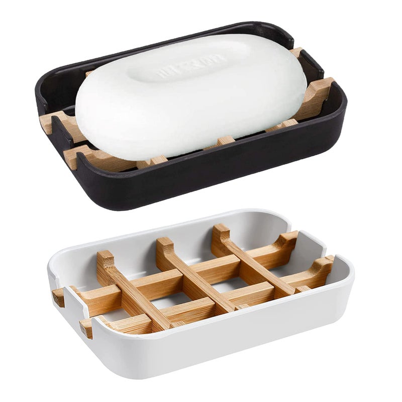 Aoheuo Modern Bamboo Fiber (2 Pack) Soap Holder and Soap Dish Combination (Removable),5.12 Long by 3 Wide, 0.98 inches high, Used in Kitchens, bathrooms, and bar Sinks - Image 1